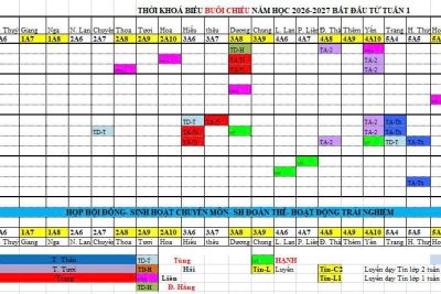 Thời khóa biểu phân hiệu Tiến Thắng từ Tuần 1 năm học 2026-2027